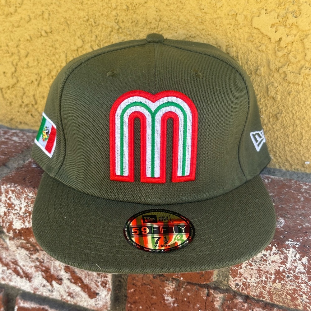 Olive Green New Era Cap with Red and White Logo